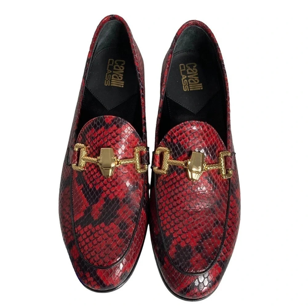 NWOT Roberto Cavalli Snakeskin Embossed Horsebit Leather Loafer Sz: 39 EU - Picture 3 of 10